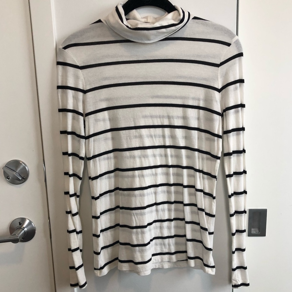 Madison Jules Cream and Black Striped Turtleneck